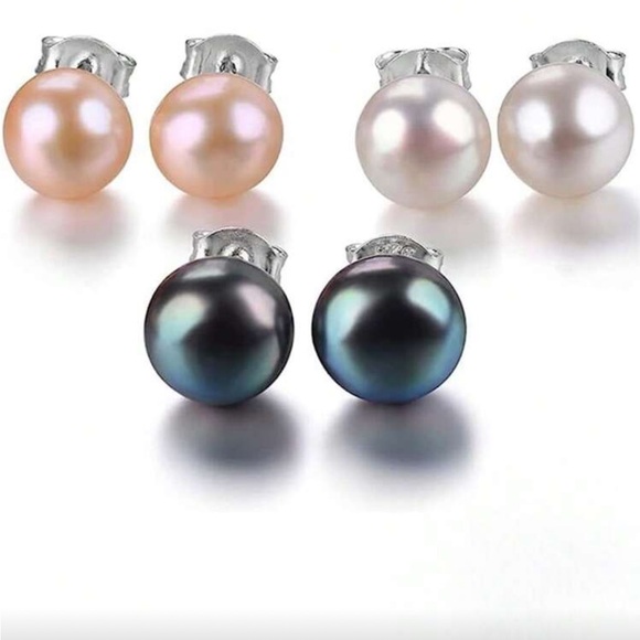Classic Pearl Stud Earrings Set of 3